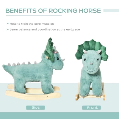 Qaba Kids Plush Ride-On Rocking Horse Triceratops-shaped Plush Toy Rocker With Realistic Sounds For Child 36-72 Months Dark Green 5 Qaba Kids Plush Ride-On Rocking Horse Triceratops-shaped Plush Toy Rocker With Realistic Sounds For Child 36-72 Months Dark Green - Image 5