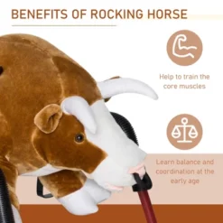 Qaba Plush Spring Rodeo Bull Style Kids Ride-On Toy Rocking Horse With Realistic Sounds -FUNKO Shop GUEST aa410c0f 78f5 48e6 acc4 248afc797ced