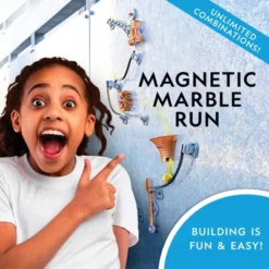 NATIONAL GEOGRAPHIC Magnetic Marble Run - 50-Piece STEM Building Set For Kids & Adults, With Magnetic Track, Trick Pieces, & Marbles