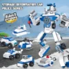 PANLOS 6 In 1 Vehicles Police Truck Robot Toy Model Educational Construction Carton Kids 653 Pieces Building Blocks Brick Set For Ages Above 6, Blue