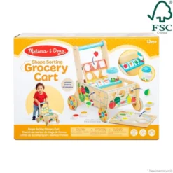 Melissa & Doug Wooden Shape Sorting Grocery Cart Push Toy And Puzzles