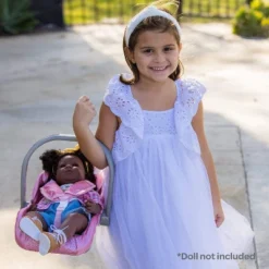 Adora Baby Doll Car Seat Carrier Glam Sparkly & Glittery Pink Seat Cover, Fits Dolls Up To 20 Inches