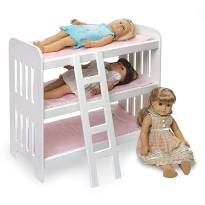 Badger Basket Triple Doll Bunk Bed With Ladder, Bedding, And Free Personalization Kit - Pink Gingham 4 Badger Basket Triple Doll Bunk Bed With Ladder, Bedding, And Free Personalization Kit - Pink Gingham - Image 4