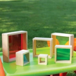 Guidecraft Stacking Transparent Rainbow Pyramid Set - 6 Pieces