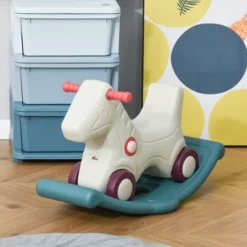 Qaba Kids 2 In 1 Rocking Horse & Sliding Car For Indoor & Outdoor Use W/ Detachable Base, Wheels, Smooth Materials, Gray And Green -FUNKO Shop GUEST c8dd5d32 2251 4410 aebc 61211e7b43c5