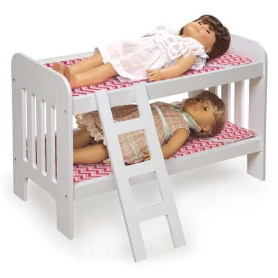 Badger Basket Doll Bunk Bed With Bedding And Ladder – White/Pink/Chevron 2 Badger Basket Doll Bunk Bed With Bedding And Ladder – White/Pink/Chevron - Image 2