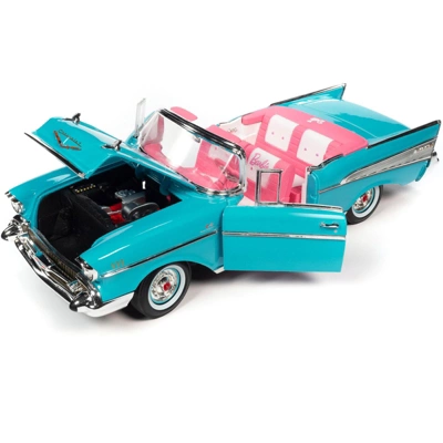 1957 Chevrolet Bel Air Convertible Aqua Blue W/Pink Interior Barbie Silver Screen Machines 1/18 Diecast Model Car By Auto World 1 1957 Chevrolet Bel Air Convertible Aqua Blue W/Pink Interior Barbie Silver Screen Machines 1/18 Diecast Model Car By Auto World