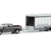 2020 Ford F-150 Lariat 4x4 Truck Stone Gray Metallic W/Glass Display Trailer "Hitch & Tow" 1/64 Diecast Model Car By Greenlight