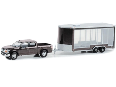 2020 Ford F-150 Lariat 4x4 Truck Stone Gray Metallic W/Glass Display Trailer "Hitch & Tow" 1/64 Diecast Model Car By Greenlight 1 2020 Ford F-150 Lariat 4x4 Truck Stone Gray Metallic W/Glass Display Trailer "Hitch & Tow" 1/64 Diecast Model Car By Greenlight