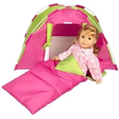 Dress Along Dolly Camping Bed Tent With Sleeping Bag And Pillow For American Girl Doll