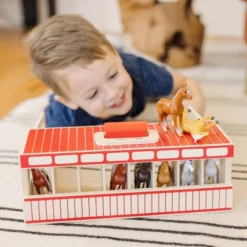 Melissa & Doug Take-Along Show-Horse Stable Play Set With Wooden Stable Box And 8 Toy Horses