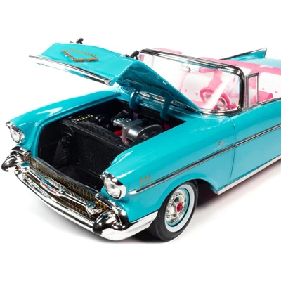 1957 Chevrolet Bel Air Convertible Aqua Blue W/Pink Interior Barbie Silver Screen Machines 1/18 Diecast Model Car By Auto World 2 1957 Chevrolet Bel Air Convertible Aqua Blue W/Pink Interior Barbie Silver Screen Machines 1/18 Diecast Model Car By Auto World - Image 2