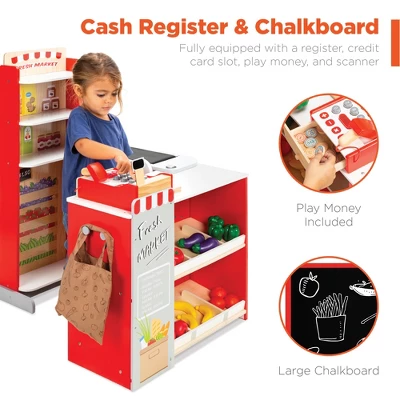 Best Choice Products Kids Pretend Play Grocery Store Wooden Supermarket Set W/ Chalkboard, Cash Register 3 Best Choice Products Kids Pretend Play Grocery Store Wooden Supermarket Set W/ Chalkboard, Cash Register - Image 3