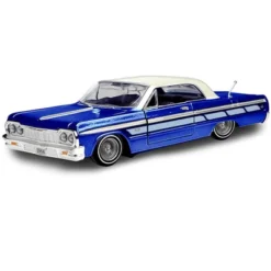 1964 Chevrolet Impala Lowrider Hard Top Candy Blue Metallic With Cream Top "Get Low" Series 1/24 Diecast Model Car By Motormax