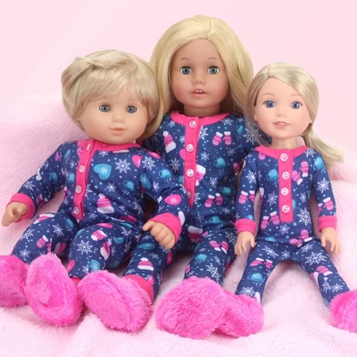 Sophia’s Hot Cocoa Pajama Onesie With Fuzzy Slippers For 15” Baby Dolls, Navy/Hot Pink 2 Sophia’s Hot Cocoa Pajama Onesie With Fuzzy Slippers For 15” Baby Dolls, Navy/Hot Pink - Image 2