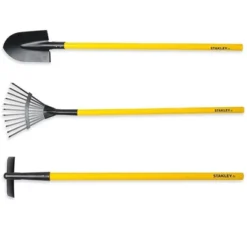 Red Tool Box Stanley Jr. 3 Piece Garden Tool Set | Garden Hoe | Leaf Rake | Shovel